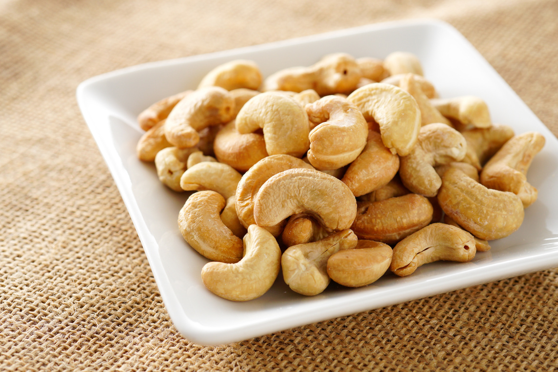 Roasted cashew nuts.